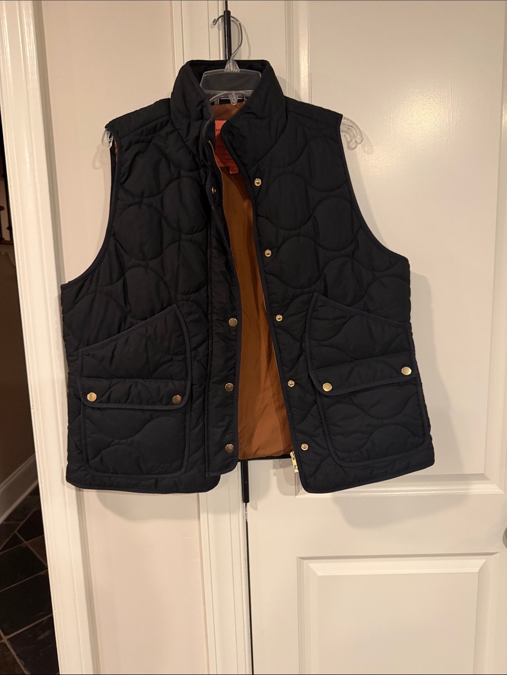 J. Crew Black Quilted Vest with Contrast Brown Lining
